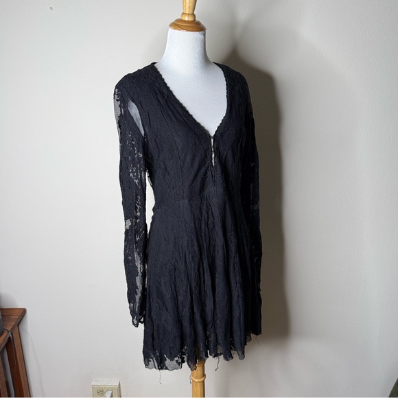 Free People Black Reign Over Me Lace Mini Flare Dress - Picture 3 of 8